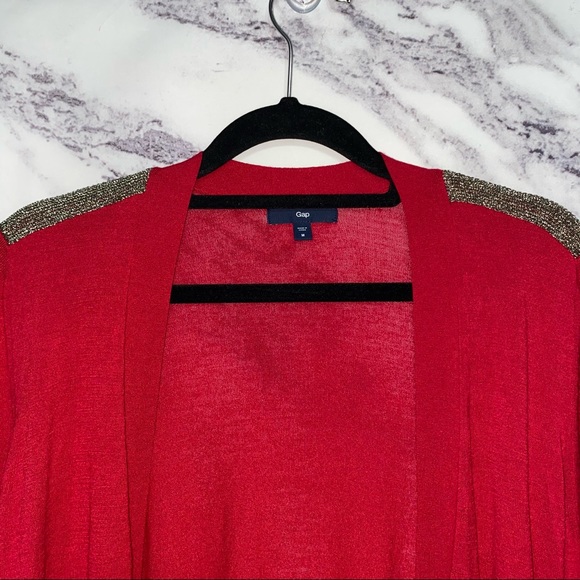 GAP Red Open Front Cardigan Sweater - Picture 3 of 6